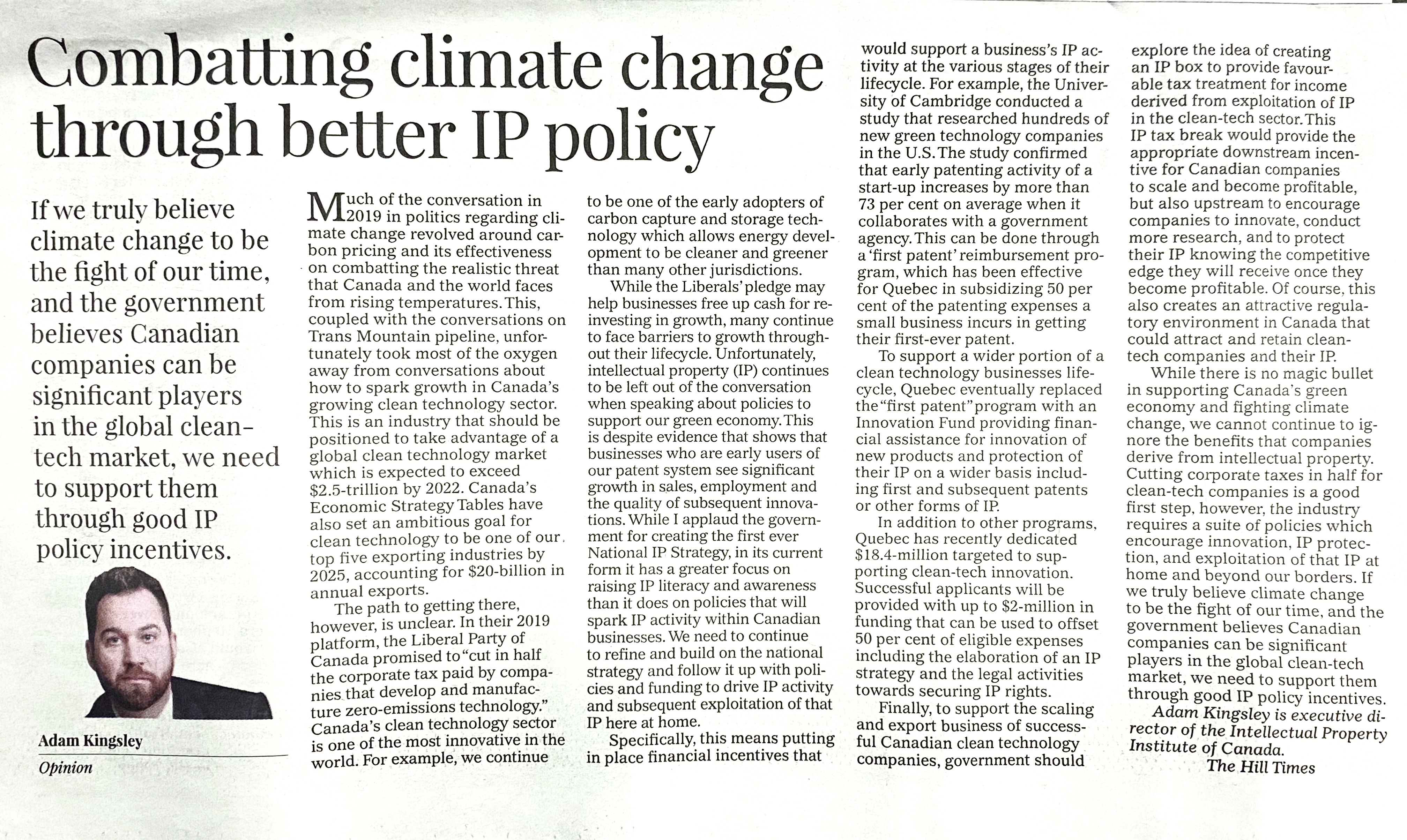 IPIC Hill Times op-ed